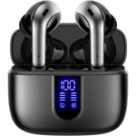 Bluetooth-hörlurar True Wireless Earbuds 60H Uppspelning LED-strömdisplay Hörlurar med trådlöst laddningsfodral IPX5 Vattentäta In-Ear-hörlurar med M Black