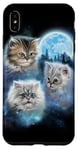 Coque pour iPhone XS Max Trois chats mignons engloutis dans les nuages de galaxie sous la lune glacée