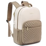 LOVEVOOK Sac à Dos Ordinateur Portable 15,6 Pouces Femme, Sac Ados Ordi Feminin Sac pc Backpack Pour Voyage Collège Affaire Travail, Beige Kaki