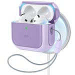 ESR for AirPods 4 Case, Compatible with AirPods 4th Generation Case (2024) (USB-C), Compatible with MagSafe, Drop Protection Cover with Lanyard, Magnetic Lid Lock, Orbit Hybrid Case, Purple