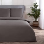 Sleepdown Block Microfiber Plain Dye Duvet Cover Quilt Bedding Set with Pillowcases Easy Care Soft Warm Cosy - 200cm x 200cm + 2 80cm x 80cm - Grey