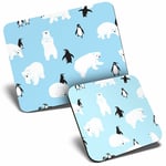 Mouse Mat & Coaster Set - Blue Polar Bear Penguin Winter Ice  #44385