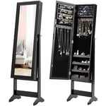 COSTWAY Armoire à bijoux sur Pied avec Miroir Coffre à Bijoux, Armoire de Rangement Cosmétiques,3 Positions Réglables, Noir