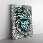 The Blue Butterfly Effect In Abstract Modern Canvas Wall Art Print Ready to Hang, Framed Picture for Living Room Bedroom Home Office Décor, 60x40 cm (24x16 Inch)