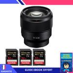 Sony FE 85mm f/1.8 + 3 SanDisk 32GB Extreme PRO UHS-II SDXC 300 MB/s + Ebook 'Devenez Un Super Photographe' - Objectif Sony FE pour Sony Hybride