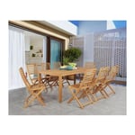 Ensemble repas de jardin 8 personnes - Table 180 x 90 cm + 8 chaises pliantes - Bois Eucalyptus FSC