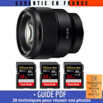 Sony FE 85mm f/1.8 + 3 SanDisk 32GB Extreme PRO UHS-II SDXC 300 MB/s + Guide PDF 20 techniques pour réussir vos photos