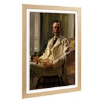 Big Box Art Framed Print of Cecilia Beaux Man with The Cat Design | Wall Art Picture | Home Decor for Kitchen, Living, Dining Room, Bedroom, Hallway, Office, Oak, A2 / 24.5x18 Inch / 62x45cm