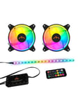 DUTZO RGB Kit 2 - 2x fläktar + 1x LED strip + fjärrkontroll & controller - 120mm - Svart med RGB LED - 24 dBA
