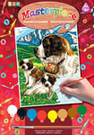 Mammut 8221109 – Peinture par numéros Junior, Saint Bernard, Chien, kit Complet avec modèle de coloriage imprimé au Format A4, 8 peintures acryliques, pinceaux et Instructions (français Non Garanti),