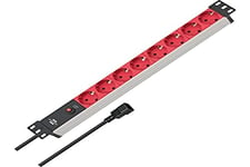 Brennenstuhl Alu-Line Bloc multiprise 8 Prises pour armoires électriques 19" avec disjoncteur Automatique 10 A et câble de 2 m Argenté/Rouge