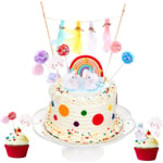 Enhörning tårttopp, 11 stycken tårttopp, enhörning regnbåge tårtdekoration, enhörning, moln, hårboll, tårtdekoration för barn