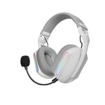 MARSGAMING MHW-Pro, Casque Gaming sans Fil ARGB Flow, Son 3D Enveloppant 7.1, Bluetooth 5.3 + 2.4GHz + Jack 3.5mm, Design Ergonomique Ultraléger, Microphone Double, Multiplateforme, Blanc