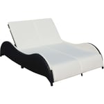 Helloshop26 - Transat chaise longue bain de soleil lit de jardin terrasse meuble d'extérieur double avec coussin vague résine tressée noir