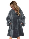 LIVACASA Pull Couverture Unisexe Chaud Doux avec Grand Poche Sweat à Capuche Hiver Robe de Chambre Pull Plaid Hoodie Cadeaux de Noël en Camping pour Devant La Télé Rouge foncé