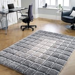 Velvet Shaggy Geometric Rugs Cube Living Bed Room Floor Carpet 120x170cm Grey