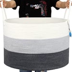 Casaphoria XXL Cotton Rope Basket | Wide 20" x 13.3" Blanket Storage Basket with Long Handles | Decorative Clothes Hamper Basket | Extra Large Baskets for Blankets Pillows or Laundry (Gray)