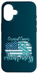 Coque pour iPhone 16 Ruban bleu sarcelle de sensibilisation au cancer du col de l'utérus