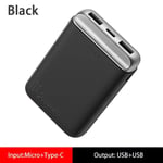 szkn Cellphone Charger 10000mAh Portable Mini Mobile Power Ultra-thin Compact Power Bank Universal for Android Apple Mobile Phone black