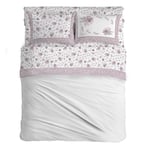 PENSIERI DELICATI Parure de lit Double, Flanelle 100% Coton Chaud et Doux, 2 Places 180 x 200 cm, avec Drap Plat, Dessus et 2 taies d'oreiller, fabriquée en Italie, Place 8284 Rose