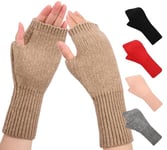 QICEDER Gants Sans Doigts Chauffe-poignets en Cachemire Gants Thermiques avec Trou pour le Pouce,Demi Doigt Femme Gants Chauffants Extensible Gants Tricotés Gants Chauds d'Hiver pour Femmes (Kaki)