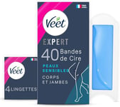 Veet EXPERT - 40 Bandes de Cire Froide Corps & Jambes - Peaux Sensibles - Finition Parfaite - Epilation Longue Durée