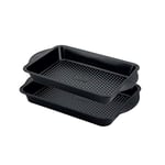 Prestige Aerolift Roasting Tray Twin Pack - Non Stick Baking Trays for Oven with Extra Large Handles, Dishwasher Safe Durable Carbon Steel Bakeware 9"x13" & 10"x14", Black