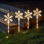 Snowflake Stake Lights Set Of 4 Battery Powered Garden Warm White LED Xmas Light