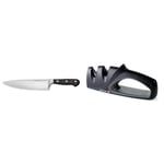 Wüsthof Classic 8 Inch Chef's Knife, Black & 2-Stage Hand-Held Sharpener, Black