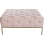 Banquette capitonnée en polyester rose et métal doré - longueur 100 x Profondeur 100 x hauteur 45 cm -PEGANE-