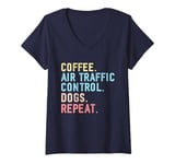 Womens Air Traffic Control Coffee Dogs Funny Dogs Sky Airplane V-Neck T-Shirt