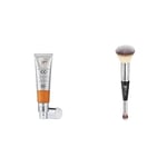 Lot de IT Cosmetics, Crème CC+ Anti-Âge Your Skin But Better, Haute Couvrance, Waterproof, Fini Naturel, 32 ml, Teinte : Rich + IT Cosmetics, Heavenly Luxe #7, Pinceau Double Embout