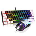 RedThunder 60% Ensemble Clavier et Souris 2-en-1 Gamer, AZERTY FRANÇAIS, Mini Clavier Ultra-Compact Rétroéclairé RGB 62 Touches, Souris Légère 6 Boutons 7200 DPI pour PC Mac PS5 Xbox (Noir-Blanc)