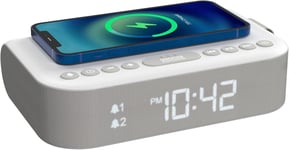 i-box Alarm Clocks Bedside, Radio Clock with Wireless Charging, White 