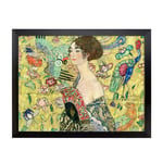 Big Box Art Lap Tray with Cushion for Eating - Gustav Klimt Lady with a Fan | 1 x Padded Bean Bag TV Dinner, Laptop, Serving Tray
