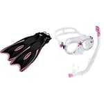 Cressi Kids' Palau Fins - Dark/Pink- 3X-Small/2X-Small (29-32 EU) with Kids' Marea Vip Jr Snorkel Set