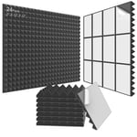 JBER 24 Pack Sound Proof Acoustic Foam Panels, Thicken, 5 X 30 X 30 cm Self-Adhesive Acoustic Wall Paddings for Home Office Studios, Pyramid (Black)