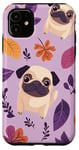 Coque pour iPhone 11 Carlin floral violet avec feuilles d'automne et latte à la citrouille et aux épices