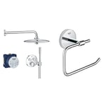 GROHE Grohtherm SmartControl – Concealed Shower Set with 2 Valves and Integrated Hand Shower Holder & BauCosmopolitan Toilet Paper Holder (Metal Without Cover, Concealed Fastening)