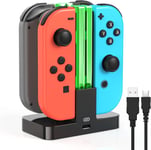 4 En 1 Chargeur Station Compatible Avec Joy Con Pour Switch & Oled Model, Manettes Station De Charge Avec Indicateur Led Et Cable Usb Type C-Noir