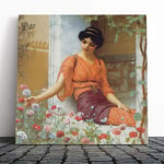 Big Box Art Canvas Print Wall Art John William Godward Summer Flowers | Mounted & Stretched Box Frame Picture | Home Decor for Kitchen, Living Room, Bedroom, Hallway, Multi-Colour, 20x20 Inch