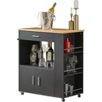 Sobuy - FKW113-SCH Desserte Roulante Chariot de Cuisine à roulettes Buffet Multifonctionnel avec Etagère Latérale, Portes, Tiroirs, Porte-torchon,