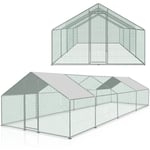 Enclos poulailler grillagé avec porte latérale et toit dôme 24 m² 3x8x2m