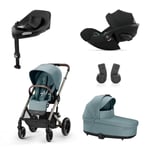 cybex GOLD Balios i-Size Black Adapter Barnvagn S Lux Taupe Sky Blue inkl. liggdel GOLD Cot S Lux Sky Blue, bilbarnstol Cloud G Plus Moon Plus och basstation Base