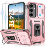 Jshru for Samsung S24 FE Case with Screen Protector | Camera Protective Cover | Ring Stand,S24 FE Phone Case for Men and Women | Shockproof Bumper Phone Cover for Samsung Galaxy S24 FE,Rose Gold