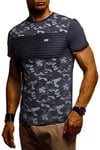 Leif Nelson T-shirt d'été pour homme avec col rond, coupe droite, en coton, t-shirt décontracté pour homme, t-shirt à manches courtes stretch, bleu foncé, M