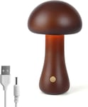 Mushroom Lamp Wooden, Portable Dimmable Bedside Lamp with USB Charging, Wireless