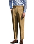 Snoly Men's Spring Fall Retro Cotton Tapered Leg Flat Front Chino Pant Straight Western Gurkha Pants, D Khaki, Large