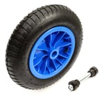 3.50-8 Wheel Pneumatic Tyre & Axle 14 Inch Blue 1" Bore Fishing Barrow Trolley