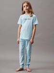 Calvin Klein Kids' Logo Lounge Pyjamas Set, Powder Sky/White